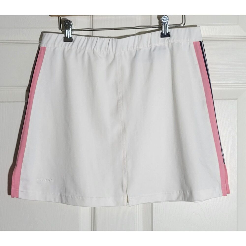 bolle' Sport Women's L‎ White w/Blue Pink Side-Stripe Tennis Skirt Pre-Owned